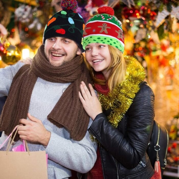 2 Pack Christmas LED Light-up Knitted Beanie Hat Colorful Flashing Holiday Xmas Christmas Party Supplies(One Size Fits More) - Image 3