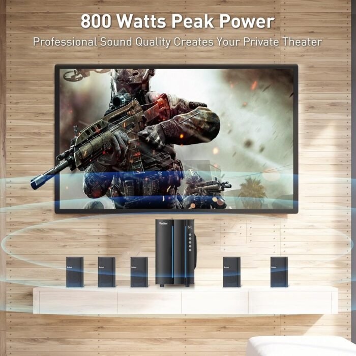 Bobtot Surround Sound Systems Home Theater System - 800 Watts Peak Power 6.5" Subwoofer 5.1/2.1 Wired Stereo Speakers Strong Bass with HDMI ARC Optical AUX Bluetooth Input - Image 3