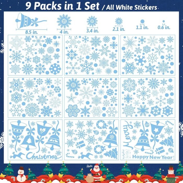 284 Pcs Christmas Window Clings Christmas Window Stickers Snowflake Window Clings Decals for Christmas Decorations Holiday Decorations Ornaments Party Supplies 9 Sheets - Image 7