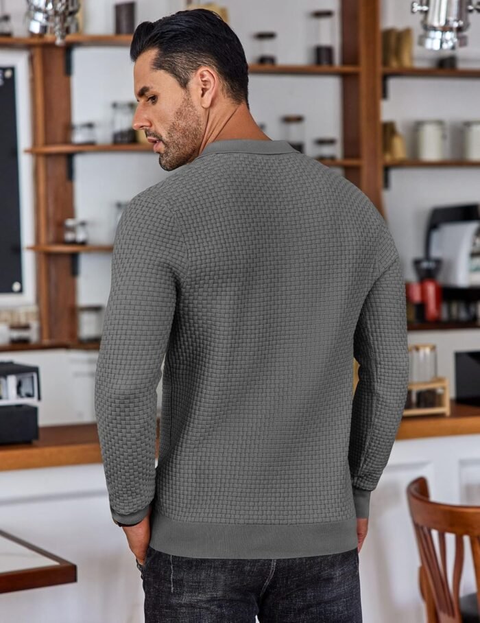 COOFANDY Men's Knit Polo Shirts Long Sleeve Sweater Polo Lightweight Fashion Casual Collared T Shirts - Image 3