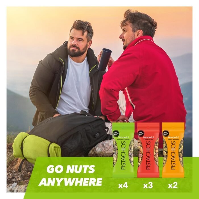Wonderful Pistachios No Shells, 3 Flavors Mixed Variety Pack of 9 (0.75 Ounce), Roasted & Salted Nuts (4), Chili Roasted (3), Honey Roasted (2), Protein Snacks, Stocking Stuffers , Individually Wrapped Healthy Snacks - Image 4