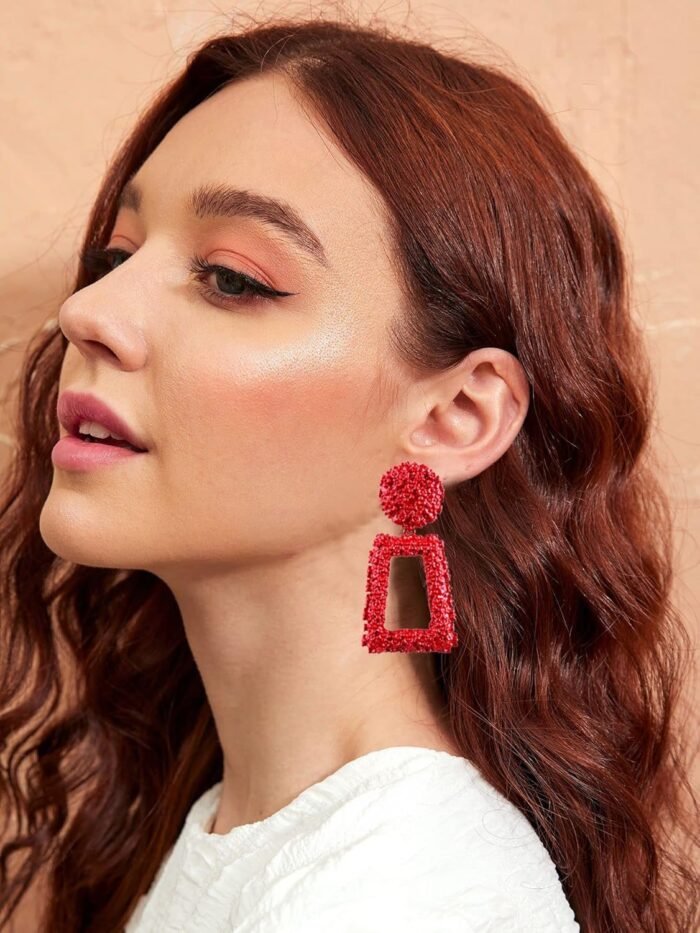 ATIMIGO Statement Drop Earrings Large Metal Rectangle Geometric Dangle Earrings Silver/Gold for Women - Image 4