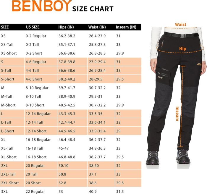 BenBoy Women's Outdoor Waterproof Windproof Fleece Slim Cargo Snow Ski Hiking Pants - Image 7