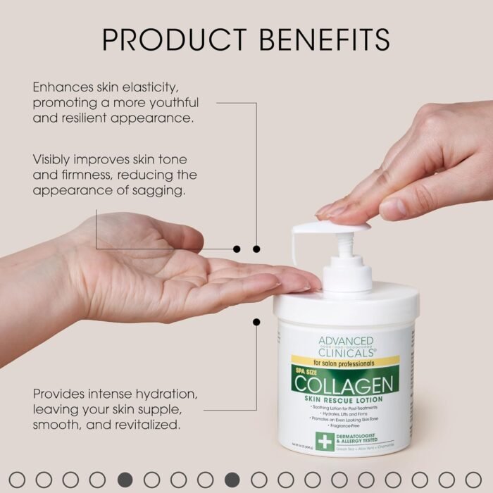 Advanced Clinicals Retinol Body Lotion + Collagen Cream 2pc Body Skin Care Set | Skin Firming Moisturizer Face Lotion & Skin Tightening Body Cream | Crepey Skin Care Treatment | Fragrance-Free, 16oz - Image 7