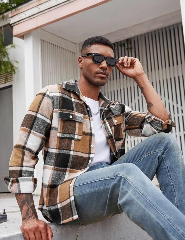 COOFANDY Men's Flannel Shirts Long Sleeve Cotton Plaid Shirt Jacket Casual Button Down Shirt with Pockets - Image 3