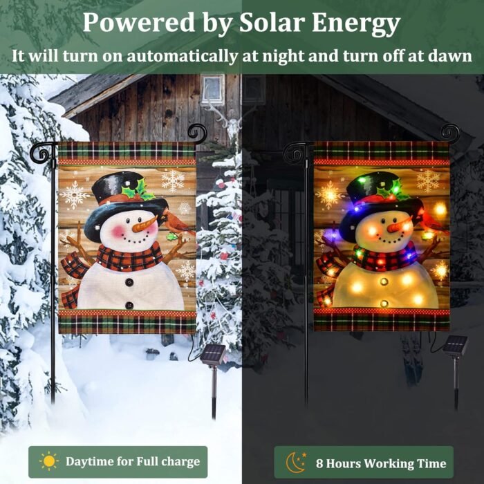 Lighted Christmas Garden Flag for Outside, Led Snowman Garden Flag, Winter Yard Flag 12x18 Double Sided for Outdoor Yard Porch Lawn Decoration - Image 2