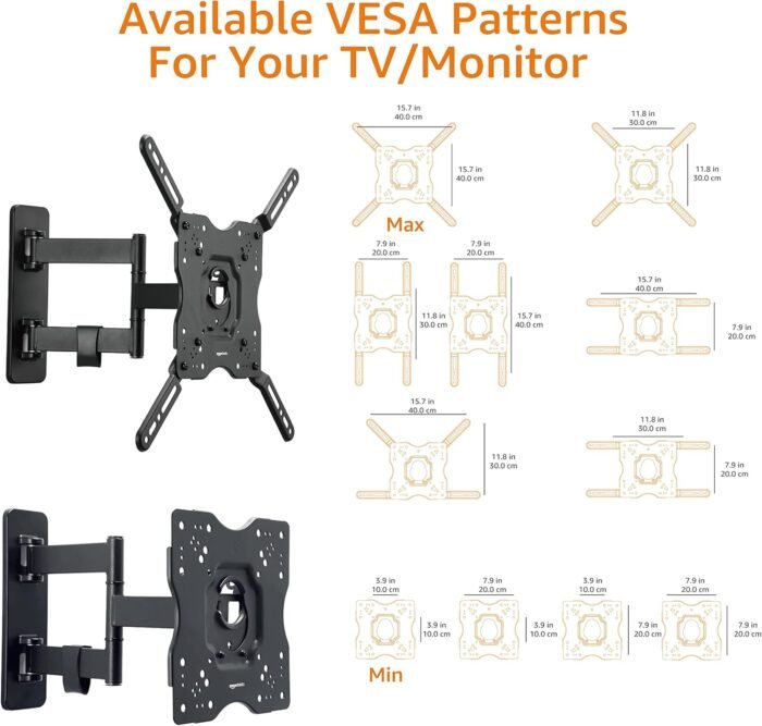 Amazon Basics Full Motion Articulating TV Wall Mount, with Swivel and Tilt, for 26" to 55" TVs and Flat Panels up to 80 Lbs, VESA Compatible, Black - Image 5