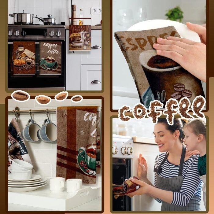 Boyiee Set of 6 Coffee Kitchen Towels Absorbent Dish Towels 24 x 16 Inches Kitchen Gifts Retro Coffee Kitchen Hand Towels for Coffee Bar Decor Coffee Lovers Gifts Kitchen Room Decoration - Image 5