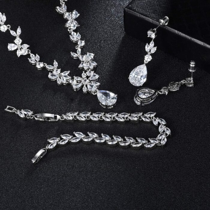 Hadskiss Jewelry Set for Women, Necklace Dangle Earrings Bracelet Set, Jewelry Set with White AAA Cubic Zirconia, Allergy Free Wedding Party Jewelry for Bridal Bridesmaid - Image 3