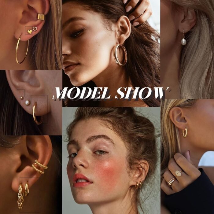 45 Pairs Gold hoop Earring Set for Women, Fashion Stud Pearl Earrings Multipack, Hypoallergenic Twisted Heart Earring Pack, Gold Hoops Earrings for Party Jewelry with Gift Bag - Image 2