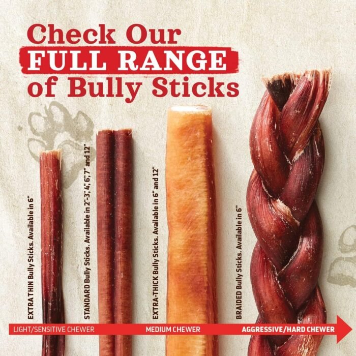 Natural Farm Odor-Free Thin Bully Sticks (12”, 25-Pack) All-Natural Long-Lasting Dog Chews, 100% Beef Pizzle, Grass-Fed, Grain-Free, Protein for Muscle Development & Energy, Perfect for Large Dogs - Image 5