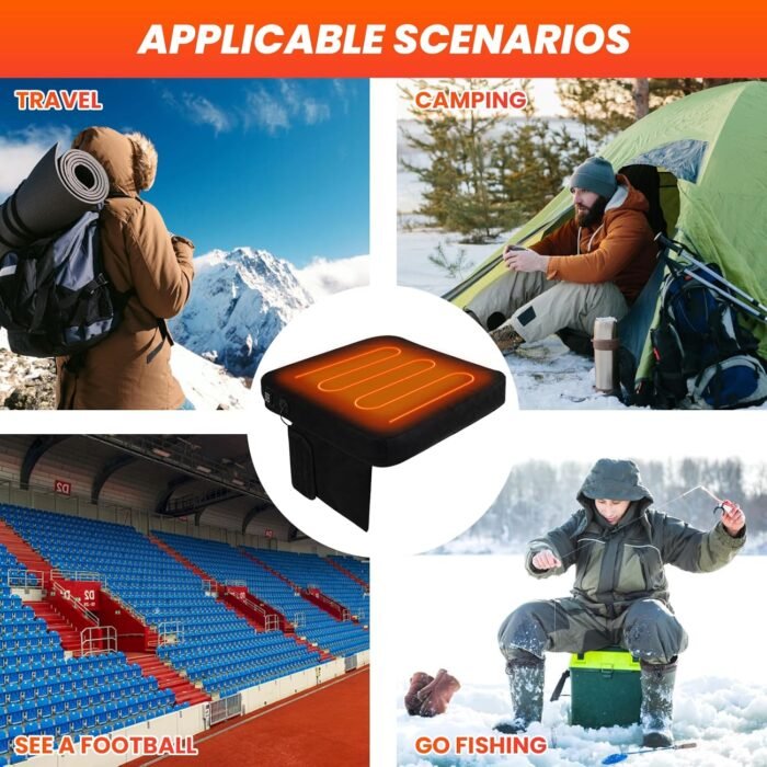 Heated Seat Cushions Portable Heated Stadium Cushion with USB Powered 3 Level Adjustable Temperature Waterproof Heated Seat Pad Outdoor Sports, for Camping Fishing Bleacher Park Work [No Power Bank] - Image 7