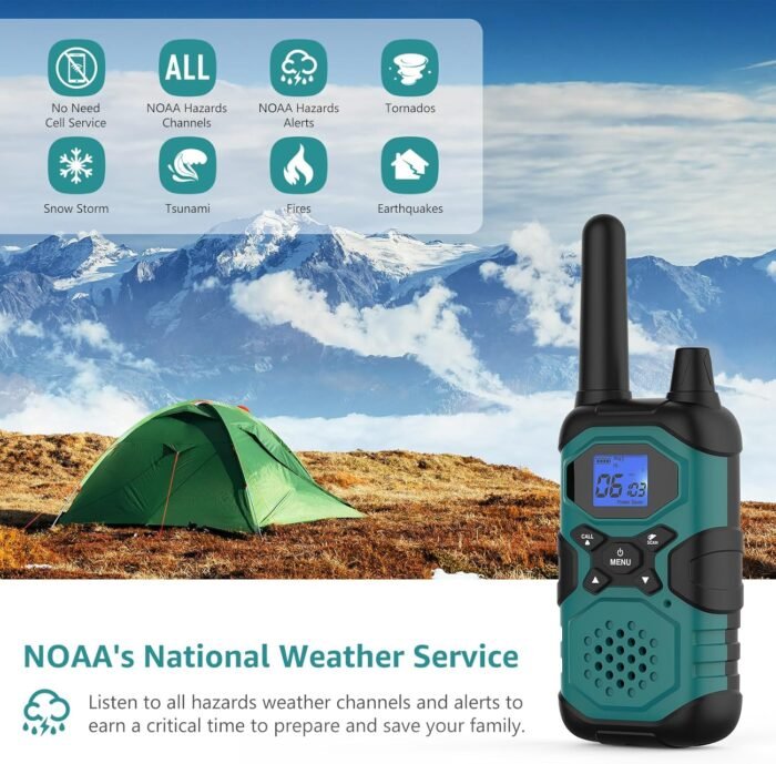 Walkie Talkies for Adults Long Range Rechargeable 4 Pack, Multi-purpose USB 2 Way Radio NOAA Walkie-Talkie with 4500mAh Battery for Family Seniors Care Garage Work Camping Hiking Skiing Cruise - Image 4