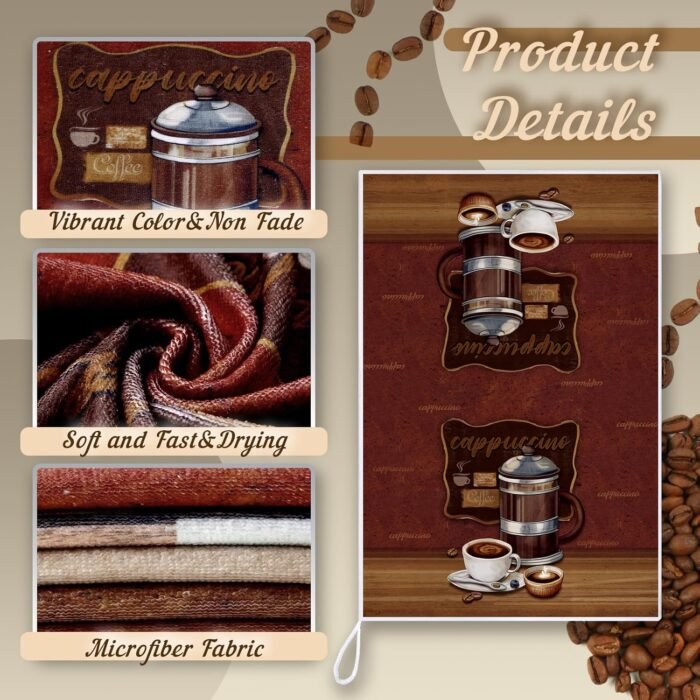 Boyiee Set of 6 Coffee Kitchen Towels Absorbent Dish Towels 24 x 16 Inches Kitchen Gifts Retro Coffee Kitchen Hand Towels for Coffee Bar Decor Coffee Lovers Gifts Kitchen Room Decoration - Image 6