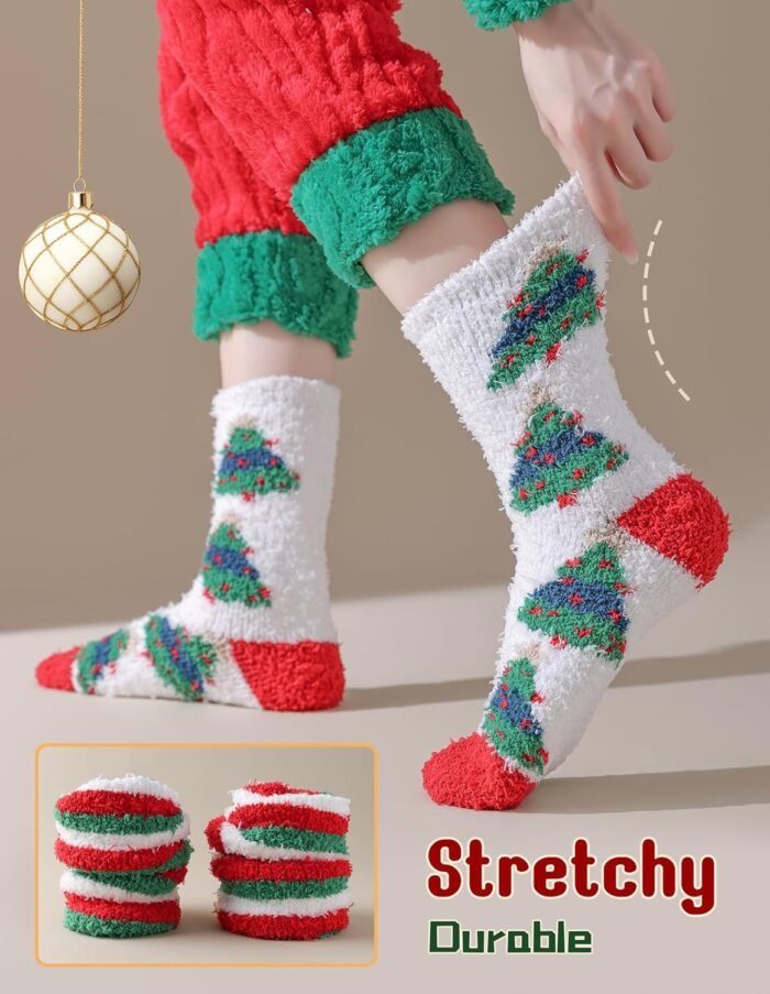 Super Thick Christmas Fuzzy Socks for Women Girls Men Christmas Gifts Stocking Stuffers Fluffy Cozy Aloe Socks Thermal Winter Warm Funny Crazy Cute Holiday Slipper Socks - Image 6