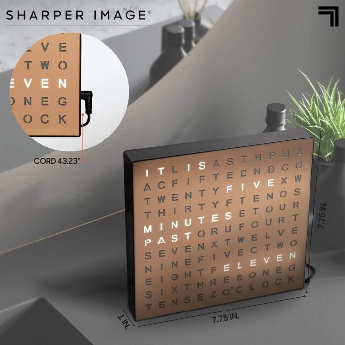 Sharper Image® LED Light-Up Word Clock, 7.75" Modern Design, Electronic Accent Wall or Desk Clock, USB Cord & Power Adapter, Unique Contemporary Home & Office Decor, Easy Setup, Housewarming Gift - Image 6