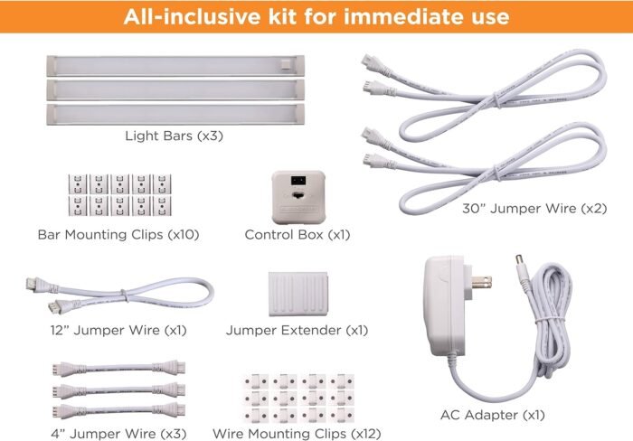 BLACK+DECKER LED Under Cabinet Lighting Kit, 3-Bars, 9 Inches Each, DIY Tool-Free Installation, Warm White, 2700K, 1080 Lumens, 15 Watts, Home Accent (LEDUC9-3WK) - Image 8
