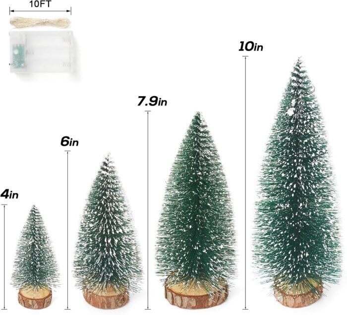 Small Christmas Tree with Lights, Mini Christmas Tree Table Top Decorations, Desktop Miniature Pine Tree Xmas Holiday Decor, 4 Pcs with Light - Image 5
