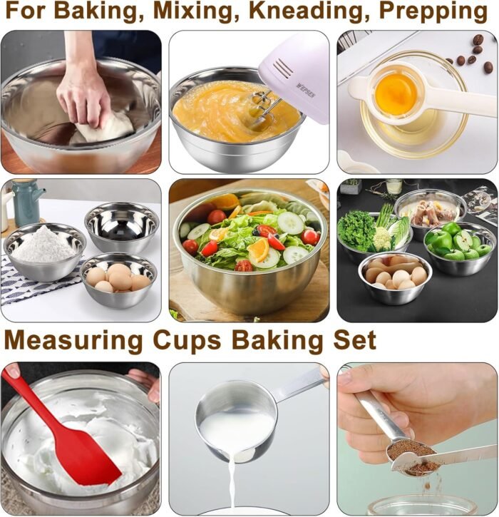 5-Speed Electric Hand Mixer, 4 Large Mixing Bowls Set, Handheld Mixers with Whisks Beater, Stainless Steel Metal Nesting Bowl Measuring Cups Spoons Kitchen Cake Blender for Baking Supplies - Image 5