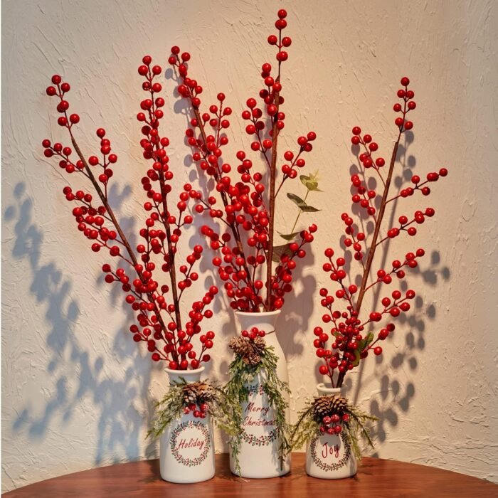 Artificial Christmas 3-Piece Set Flocked with Mixed Xmas Decorations Ceramic White Bottles - Image 5