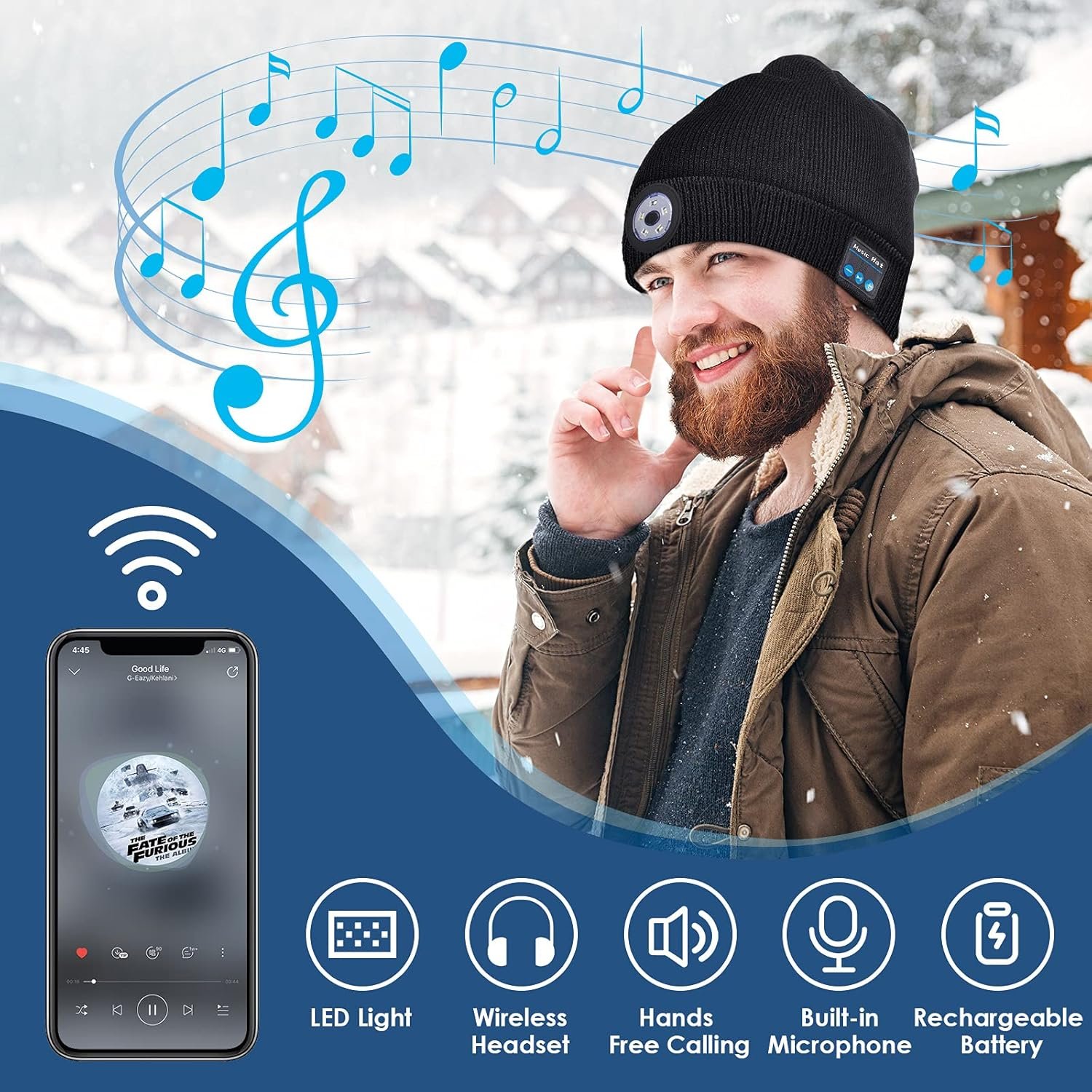 Lenski Stocking Stuffers for Adults Men, Dad Gifts for Men, Bluetooth Beanie Hats, Mens Gifts for Dad Him Grandpa Husband - Image 2