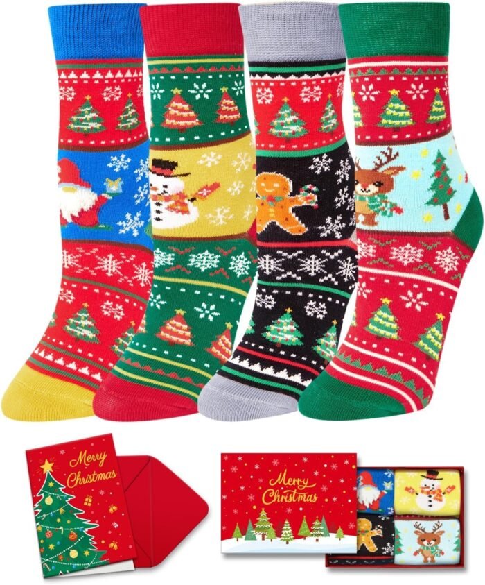 HAPPYPOP Christmas Gifts Stocking Socks for Kids - Secret Santa Socks Xmas Stocking for Boy Girl with Greeting Card
