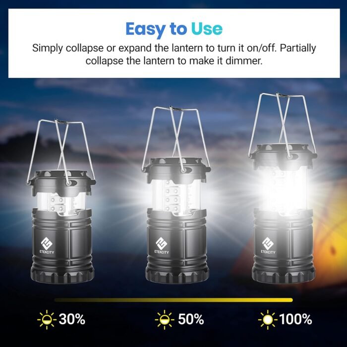 Etekcity Lantern Camping Essentials , Led Flashlight for Power Outages, Battery Operated Lights for Emergency Supplies, Survival Kit and Gear for Hurricane, 2 Pack, Black - Image 4