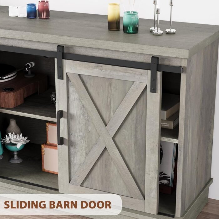 IDEALHOUSE Farmhouse TV Stand for 65 Inch TV, Entertainment Center with Storage and Sliding Barn Doors, Modern Media TV Console TV Stands for Living Room Bedroom (Gray Wash) - Image 4