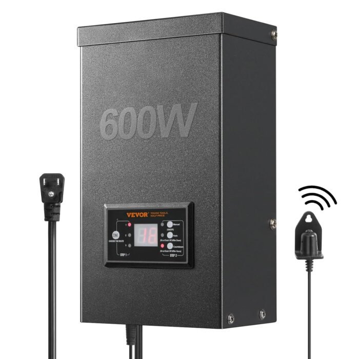 VEVOR 600W Landscape Transformer, Timer & Photocell Sensor Equipped, Weatherproof Outdoor Lighting Converter, 120V AC to 12V/14V AC, Ideal for Exterior, Spotlight, Pathway,ETL Certi