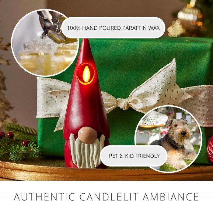 Luminara Flameless Candle Gnome Figural 2.8" x 8" Smooth Finish Real Wax Unscented Winter Christmas Decoration (Burgundy) - Image 5