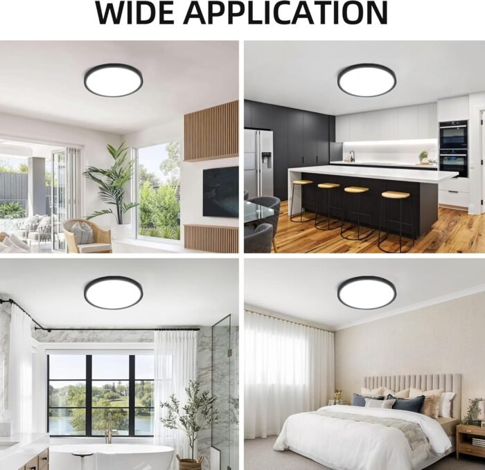 hykolity 2 Pack 12 Inch Selectable CCT LED Round Flat Panel Light, 24W, 3000K/4000K/5000K, Edge-Lit Flush Mount Ceiling Light Fixture for Kitchen, Bedroom and Closet Room, Black - Image 8