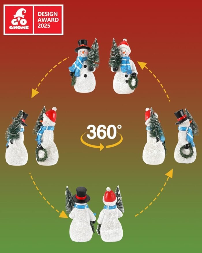 Duo 5'' Resin Snowman Figurines with Lighted Christmas Tree Wreath - Christmas Decorations Indoor Snowman Decor Ornaments Centerpiece - Winter Holiday (Snowmen) - Image 7