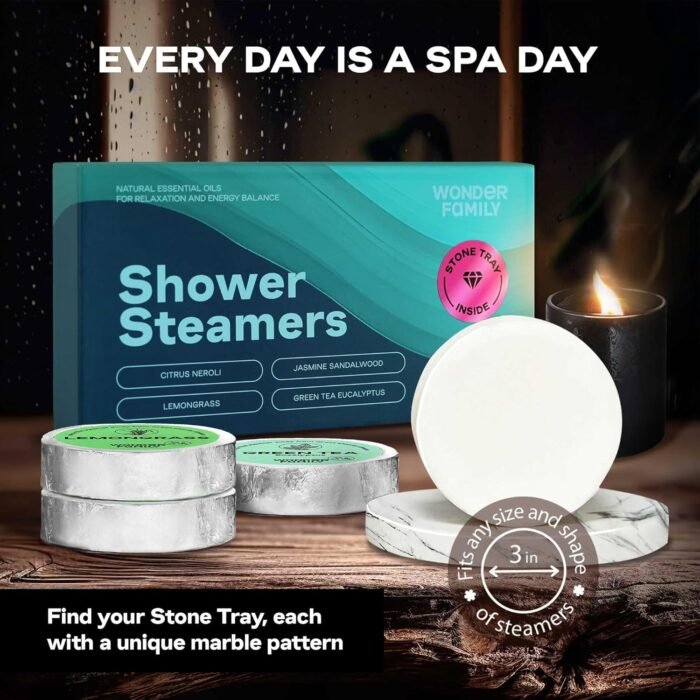 Shower Steamers Aromatherapy + Stone Tray - 8 Pack Shower Bombs for Women & Men - Shower Essentials for Women - SPA Gifts for Women with Green Tea Eucalyptus for Shower - Shower Tablets Aromatherapy - Image 5