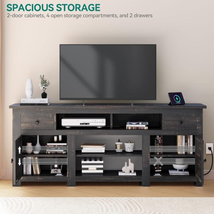 YITAHOME Farmhouse TV Stand 70 Inches, Entertainment Center with Power Outlet, Rustic TV Stands for Living Room, TV Console with Storage Drawers, Dark Rustic Oak - Image 5