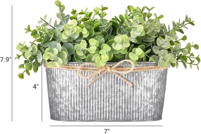 Dahey Artificial Eucalyptus Faux Plants Indoor for Farmhouse Home Decor Fake Potted Plants in Rustic Rectangular Pots Table Centerpiece for Office Bath Living Room Greenery Decor, 7" L x 4" H - Image 5
