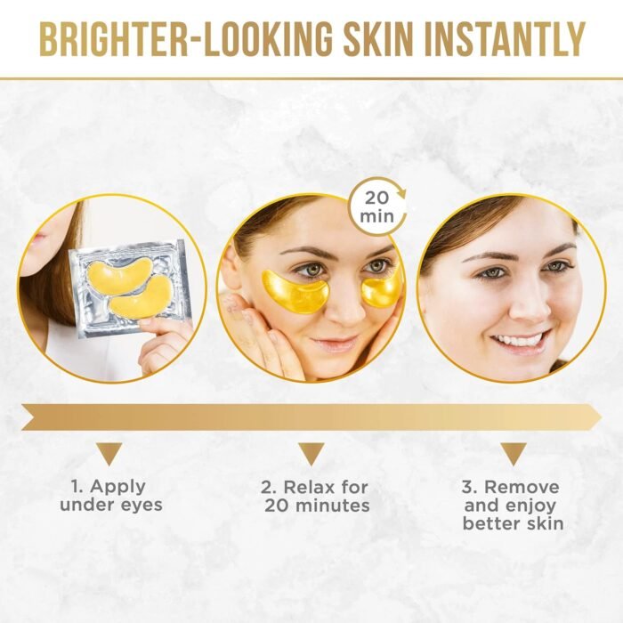 DERMORA Golden Glow Under Eye Patches (20 Pairs Eye Gels) - Rejuvenating Treatment for Dark Circles, Puffy Eyes, Refreshing, Revitalizing, Travel, Wrinkles - Image 5