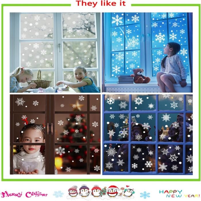 321PCS Snowflake Window Clings for Glass Windows, 9 Sheets Christmas Window Clings for Glass Windows, Winter Window Clings, Xmas Window Clings, Christmas Decorations for Office Clearance Indoor - Image 4