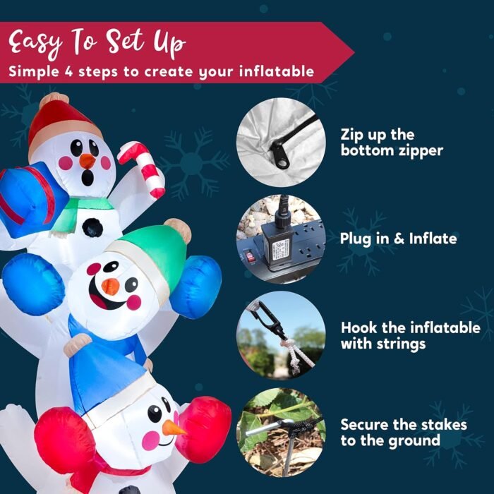 Joiedomi 6 FT Christmas Inflatable Stacked Snowman with Build-in LEDs Blow Up Inflatables for Xmas Party, Home Indoor Outdoor Yard Garden Lawn Winter Décor - Image 7