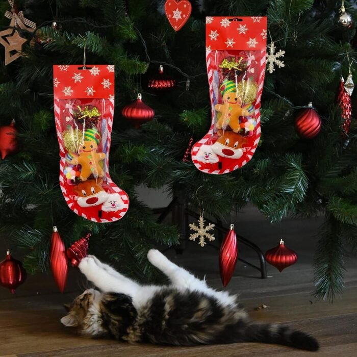 Christmas Stocking Cat Toys, 12PCS Xmas Cat Toy Set with Mouse, Squeaky Toys, Balls, Cat Teaser, Indoor Interactive Cat Gift - Image 6
