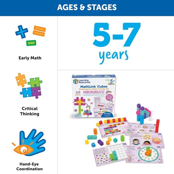 MathLink Cubes Kindergarten Math Activity Set Mathtastics!, Math Teaching Toys, PreKManipulatives, Children’s Math Games, 115 Pieces, Age 5+ - Image 5