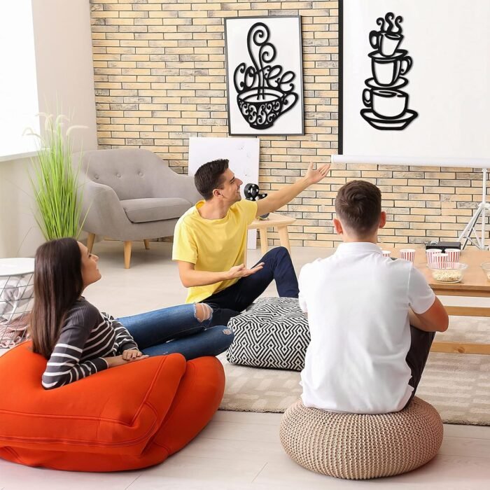 Jetec 2 Pieces Coffee Cup Wall Decor Black Coffee Cup Silhouette Wood Wall Art Cafe Themed Wall Art Cup Mug Scrolled Silhouette Metal Wall Art Decor for Coffee Shop, Kitchen, Restaurant - Image 5