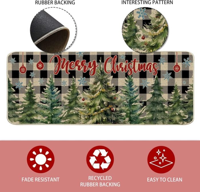 Christmas Kitchen Mats for Floor, Christmas Kitchen Rugs Set of 2 - Farmhouse Truck Black and White Buffalo Plaid Christmas Decor - Christmas Decorations for Home, Indoor 17"x27+17"x47" - Image 3