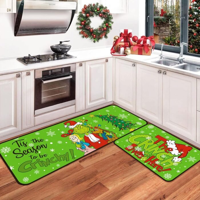 【17x 48 17x29 Inches】 Set of 2 Kitchen Mats Decor Merry-Christmas Kitchen Rugs Kitchen Mat,Christmas Kitchen Decoration,Non Slip Absorbent Kitchen Mat Waterproof Runner Rug for Laundry Room - Image 4