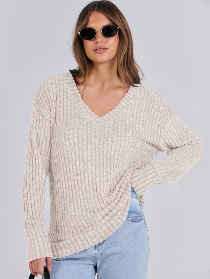 ANRABESS Long Sleeve Shirts for Women V Neck Casual Fall Tops Loose Fit Lightweight Sweaters Tunic Fashion 2024 Clothes - Image 7