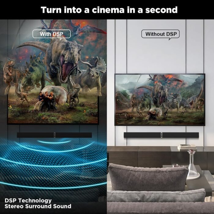 MZEIBO TV Sound Bar, Sound Bars for Smart TV, Bluetooth 5.0 Soundbar 60W 32Inch Detachable Soundbars with HDMI-ARC/Optical/AUX Connection, TV Speakers Soundbar for Home Theater Audio - Image 3