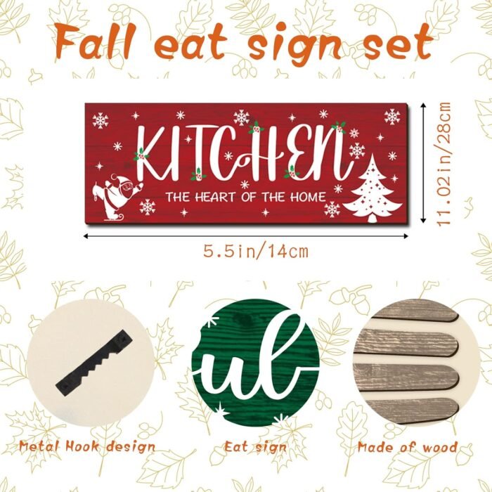 YLOLUL 4 Pieces Christmas Kitchen Decor Eat Sign Set Fork and Spoon Wooden Hanging Wall Decor Art Rustic Country Farmhouse Kitchen Xmas Santa Snowman Wall Art Sign for Dining Room Home Decor - Image 3