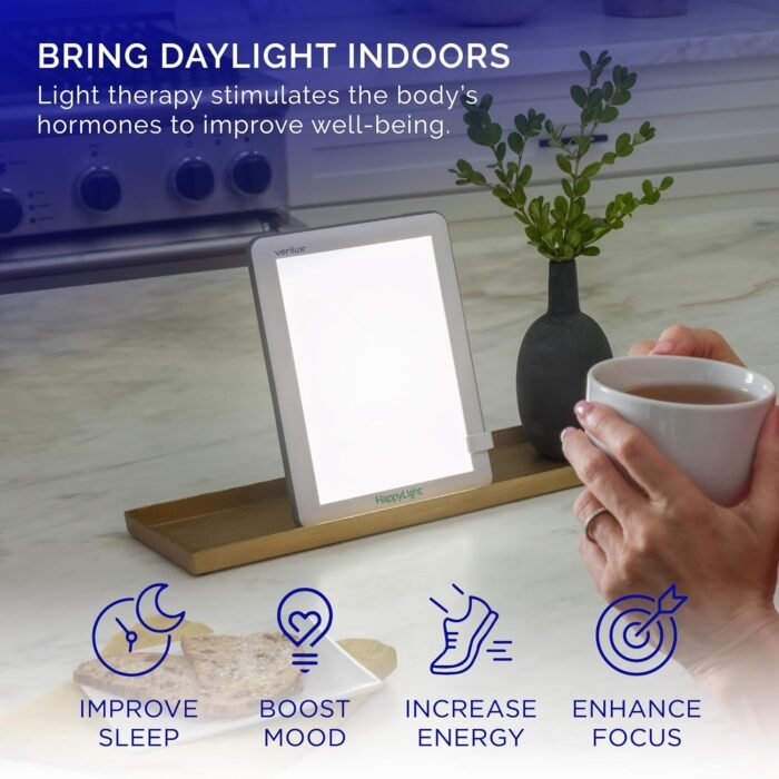 Verilux HappyLight Lucent - One-Touch Light Therapy Lamp with 10,000 Lux, UV-Free, LED Bright White Light & Detachable Stand for Boosting Mood & Improving Sleep - Image 2