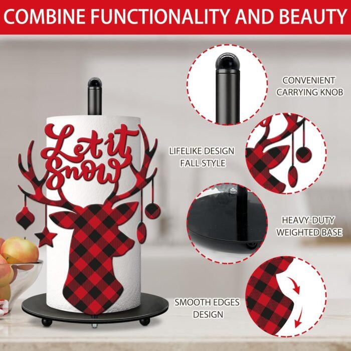 Christmas Decor Christmas Paper Towel Holder, Christmas Bathroom Decor, Christmas Kitchen Decor Accessories Stand, Metal Christmas Decorations Indoor for Kitchen, Large Towel Stand for Countertop - Image 4