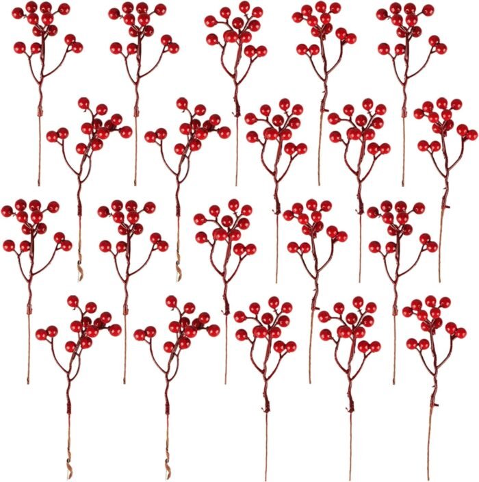 Fangoo 20 Pack 7 Inch Burgundy Red Berry Picks for Christmas Tree Branches Decorations for Home Holly Berries for Crafts Winter Holiday Wedding Decor
