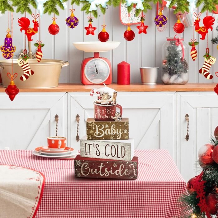 4 Pcs Wooden Christmas Tabletop Decor Christmas Cocoa Tiered Tray Decor Rustic Wood Hot Cocoa Block Sign Gift Merry Christmas Centerpiece Farmhouse Christmas Table Decor (Cocoa) - Image 6